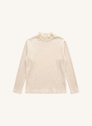 Studio Bohème - Camiseta de Manga Larga de Algodón Orgánico con Cuello Fruncido | Vainilla