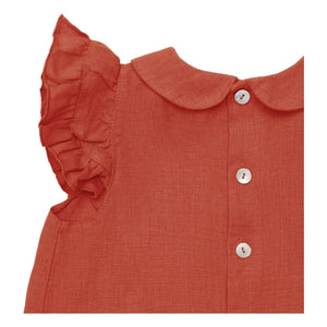 Donsje - Blusa de lino Mimi con cuello Claudine | Rojo pálido