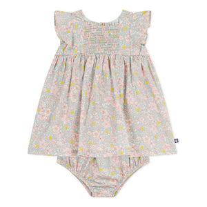 Petit Bateau - Conjunto de vestido y braguita bloomer de algodón orgánico con estampado floral | Azul grisáceo