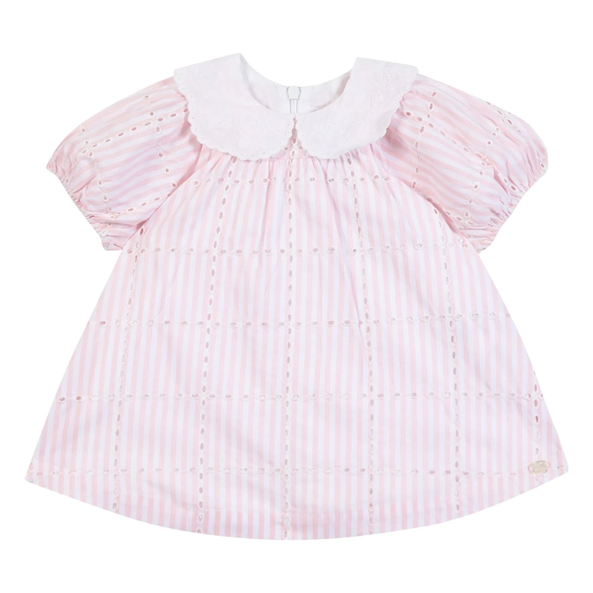 Tartine et Chocolat - Vestido bordado de rayas con cuello Claudine | Rosa empolvado