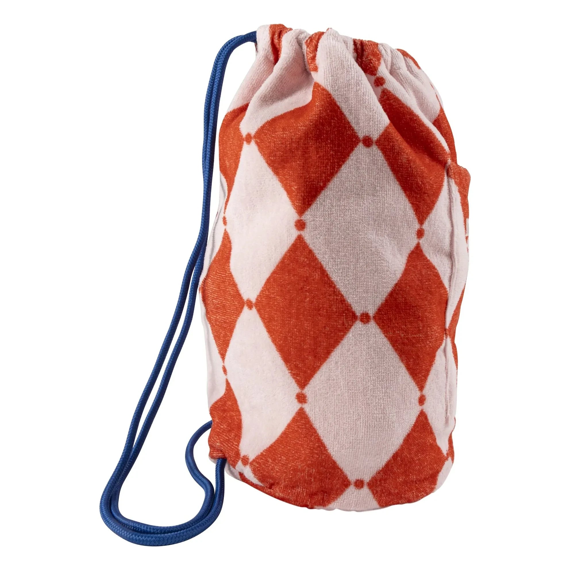 Jera Mini - Rosa | Mochila con bolsillo de tela de toalla con rombos