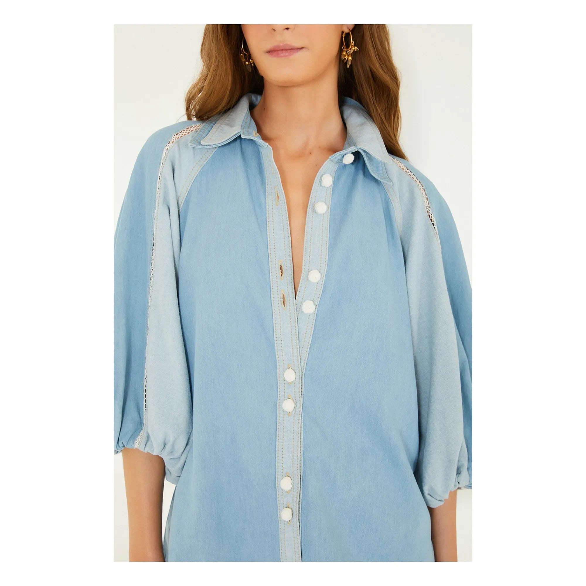 Farm Rio - Blusa de mezclilla bicolor | Azul