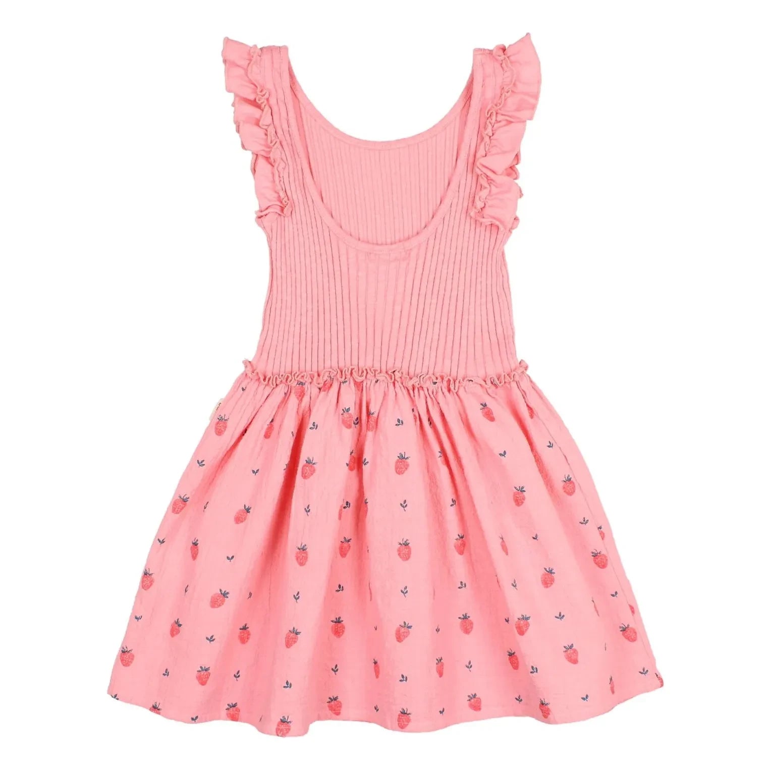 Búho - Vestido acanalado con volantes de fresa de algodón orgánico | Rosa claro