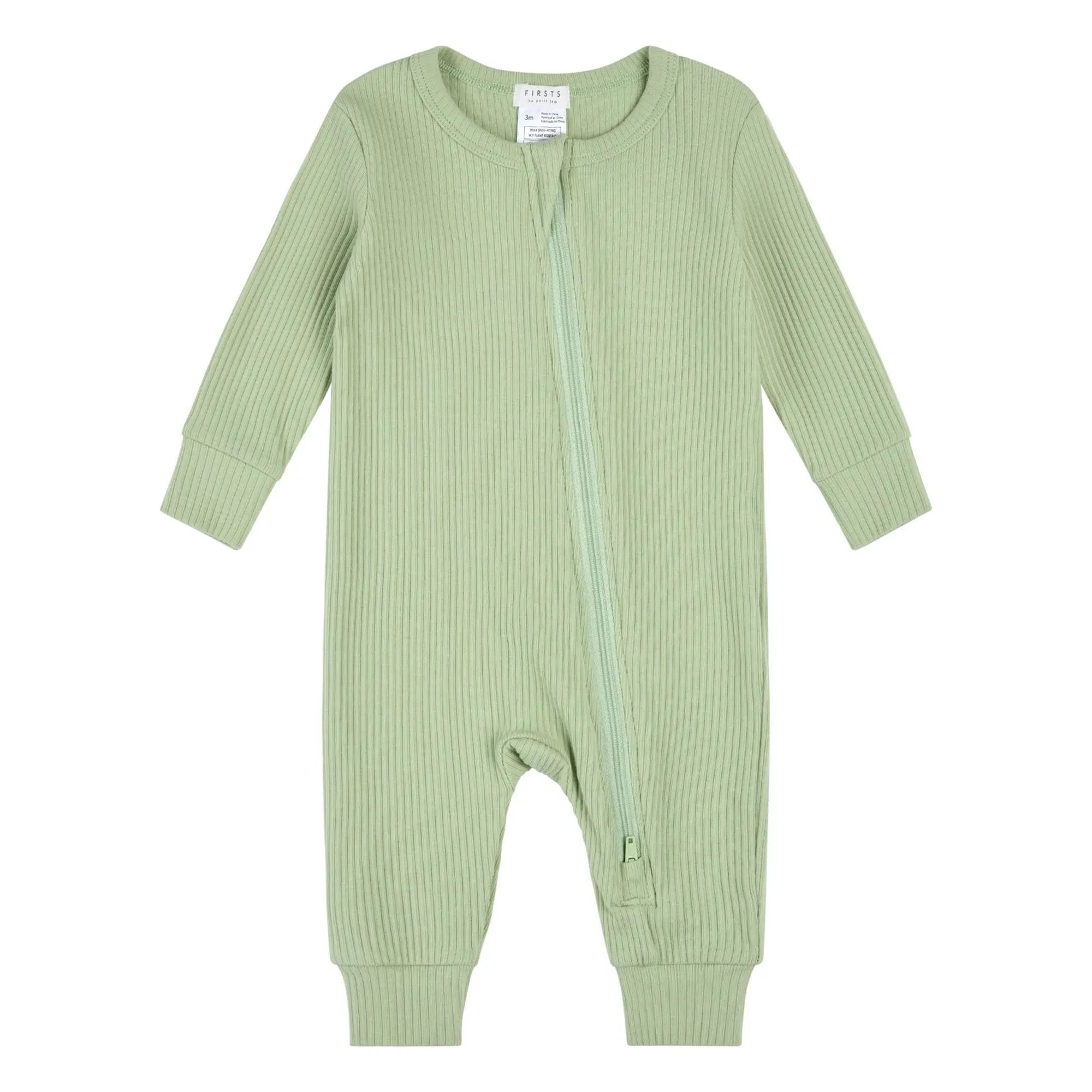 Petit Lem - Pijama sin pies de algodón orgánico y modal acanalado | Verde