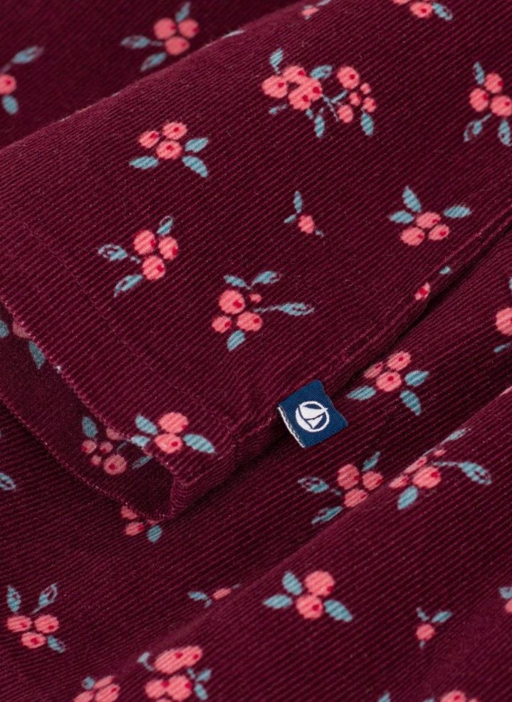 Petit Bateau - Blusa de terciopelo de algodón orgánico con volantes y estampado floral | Burdeos