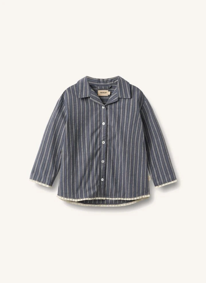 Wheat - Pijama de algodón orgánico a rayas | Gris azulado