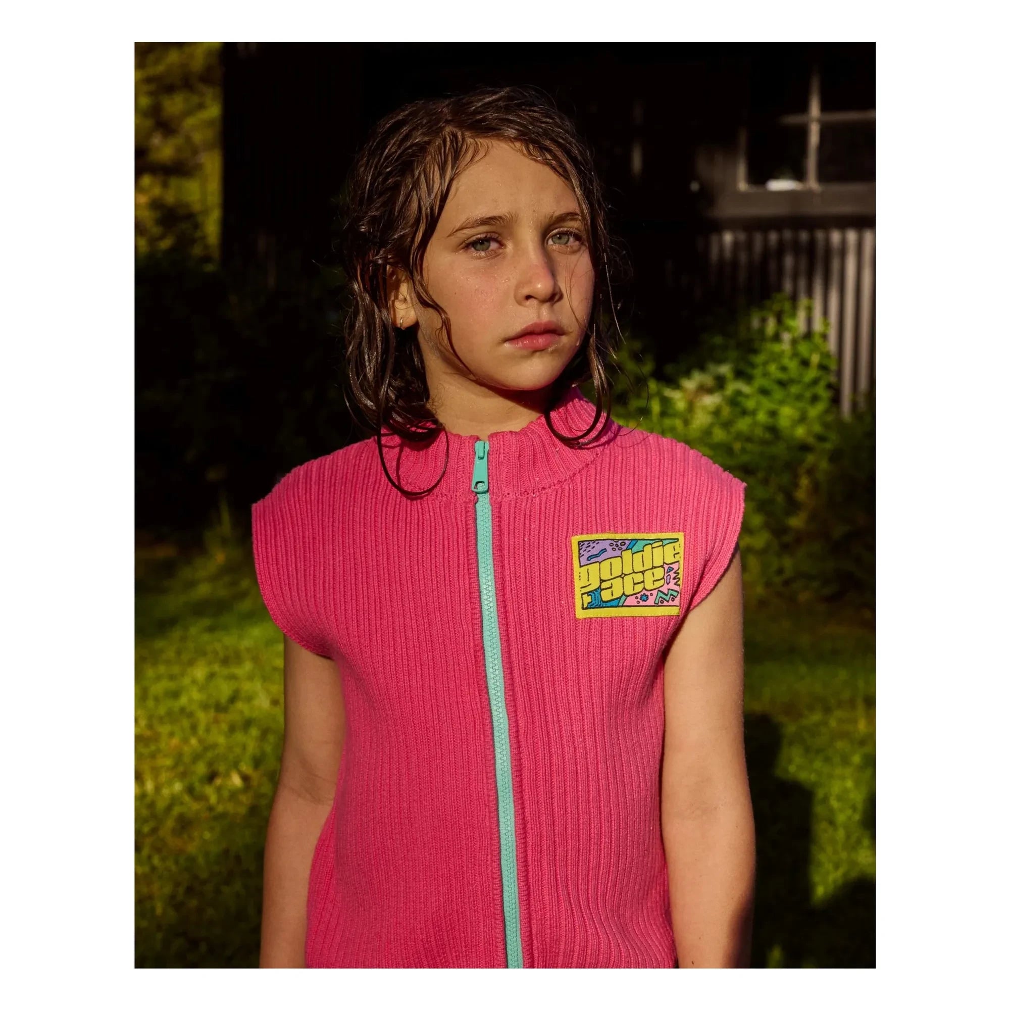 Goldie + Ace - Camiseta sin mangas de canalé | Rosa
