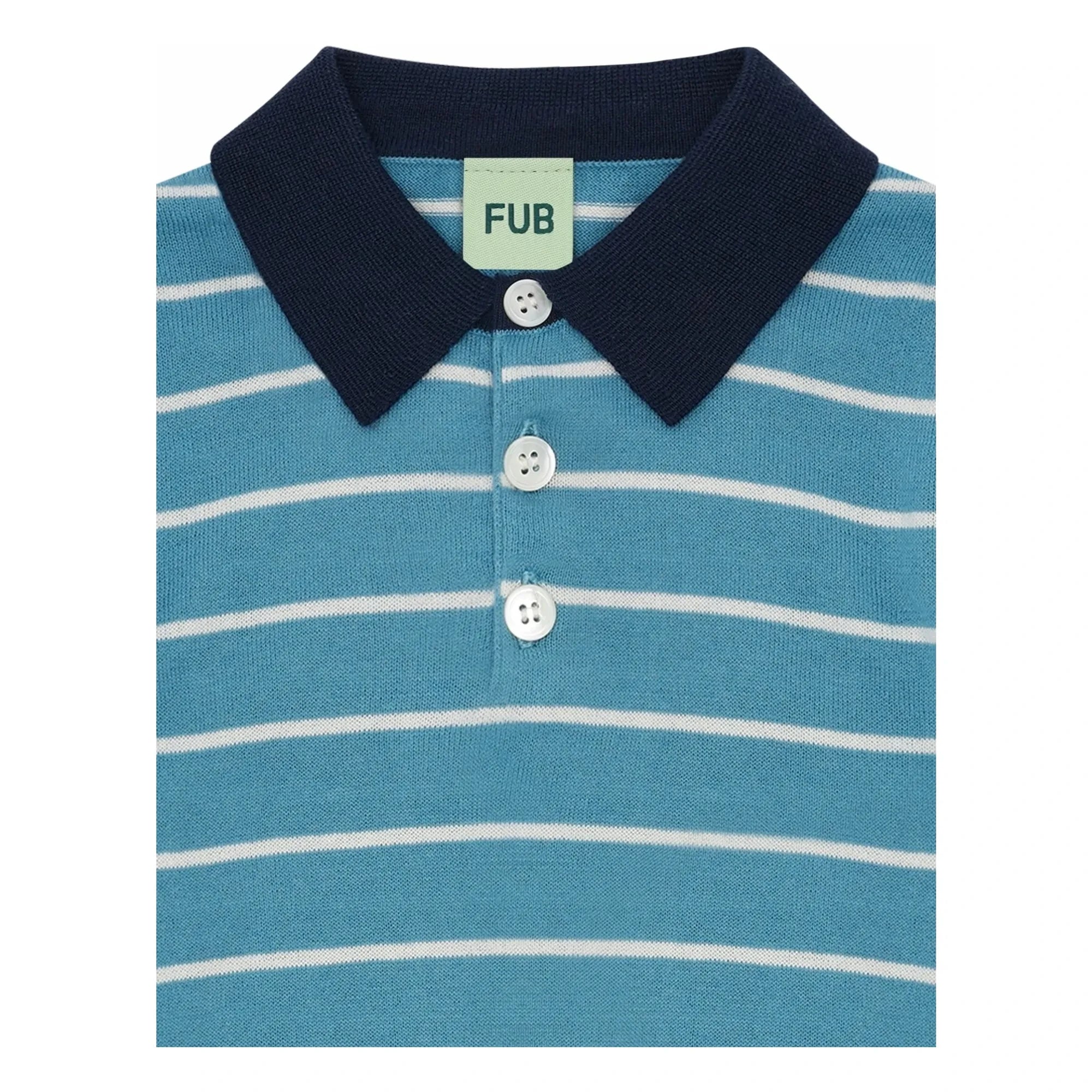 FUB - Polo de punto fino de algodón orgánico a rayas | Azul celeste