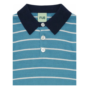 FUB - Polo de punto fino de algodón orgánico a rayas | Azul celeste