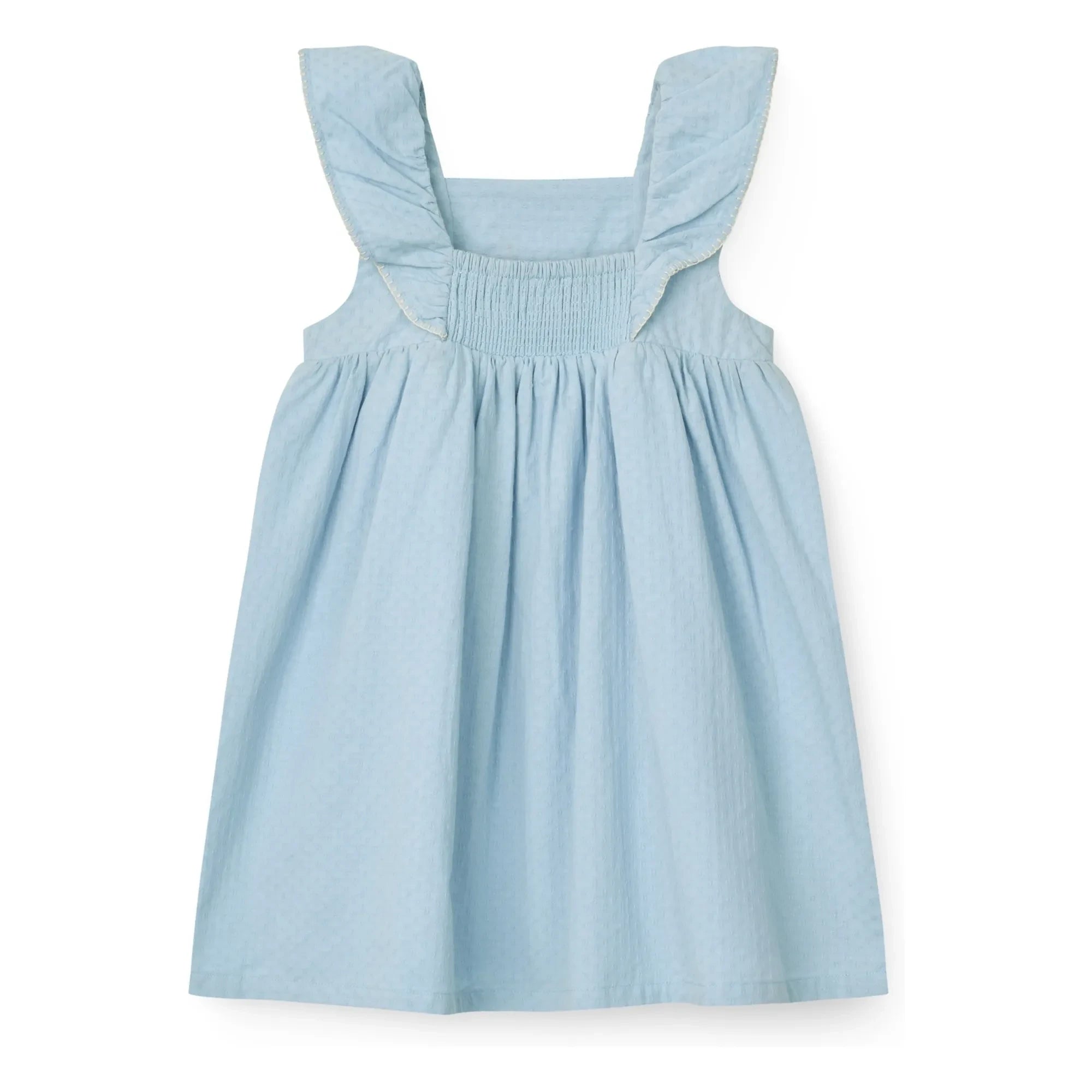 Copenhagen Colors - Vestido de algodón orgánico con bordado floral y estampado de pájaros | Azul claro