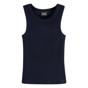 Scotch & Soda - Camiseta sin mangas de algodón orgánico acanalado | Azul marino