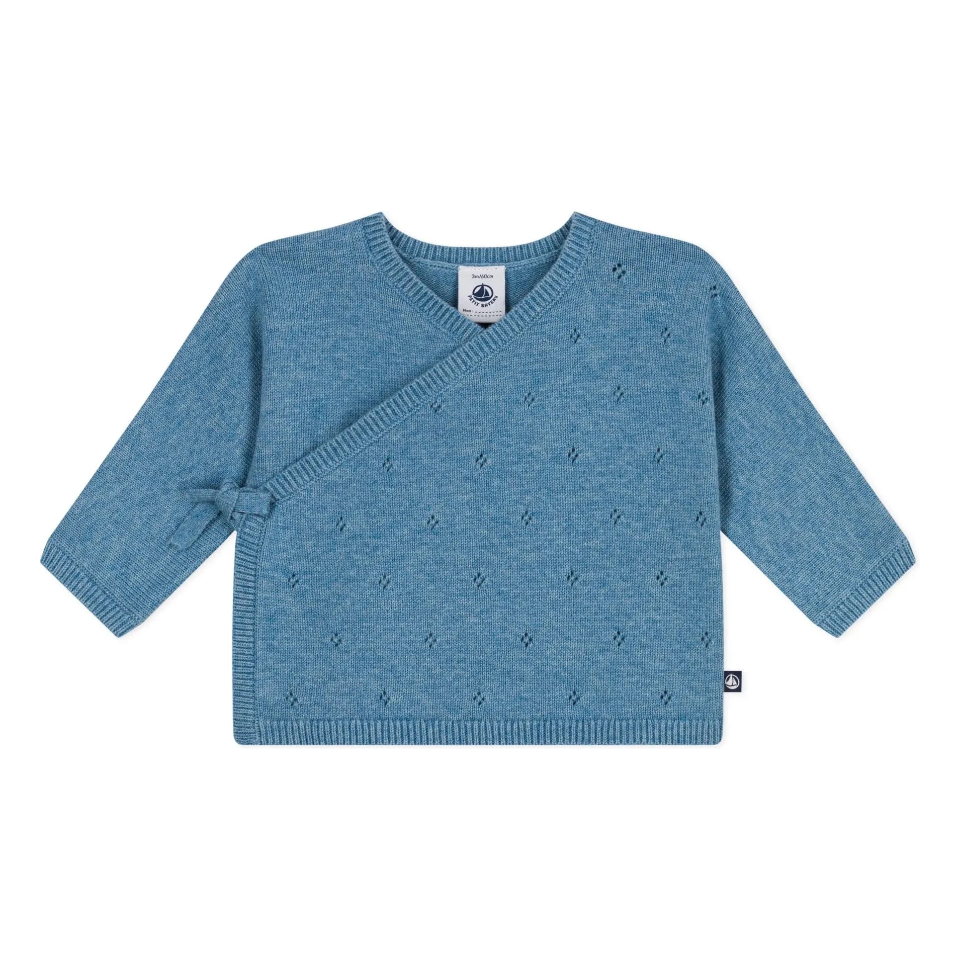 Petit Bateau - Cárdigan cruzado de lana punto inglés | Azul claro