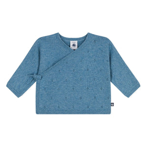 Petit Bateau - Cárdigan cruzado de lana punto inglés | Azul claro