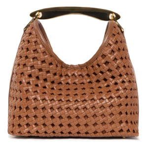 Elleme - Bolso de Piel Pequeño Boomerang Trenzado | Coñac