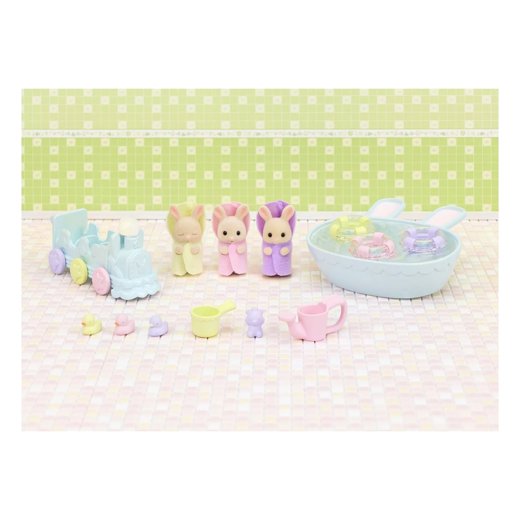 Sylvanian Families - Trillizos conejos Crema y accesorios de baño