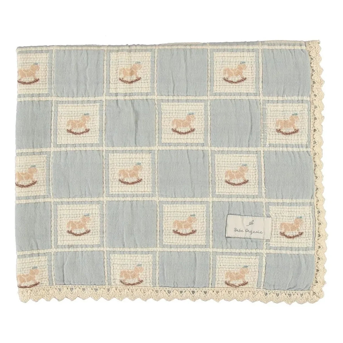 Bebe Organic - Manta de algodón orgánico caballito balancín | Azul