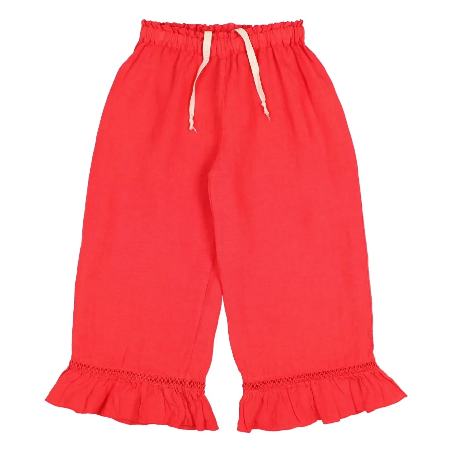 Búho - Pantalón de lino con volantes | Rojo