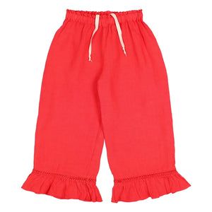 Búho - Pantalón de lino con volantes | Rojo