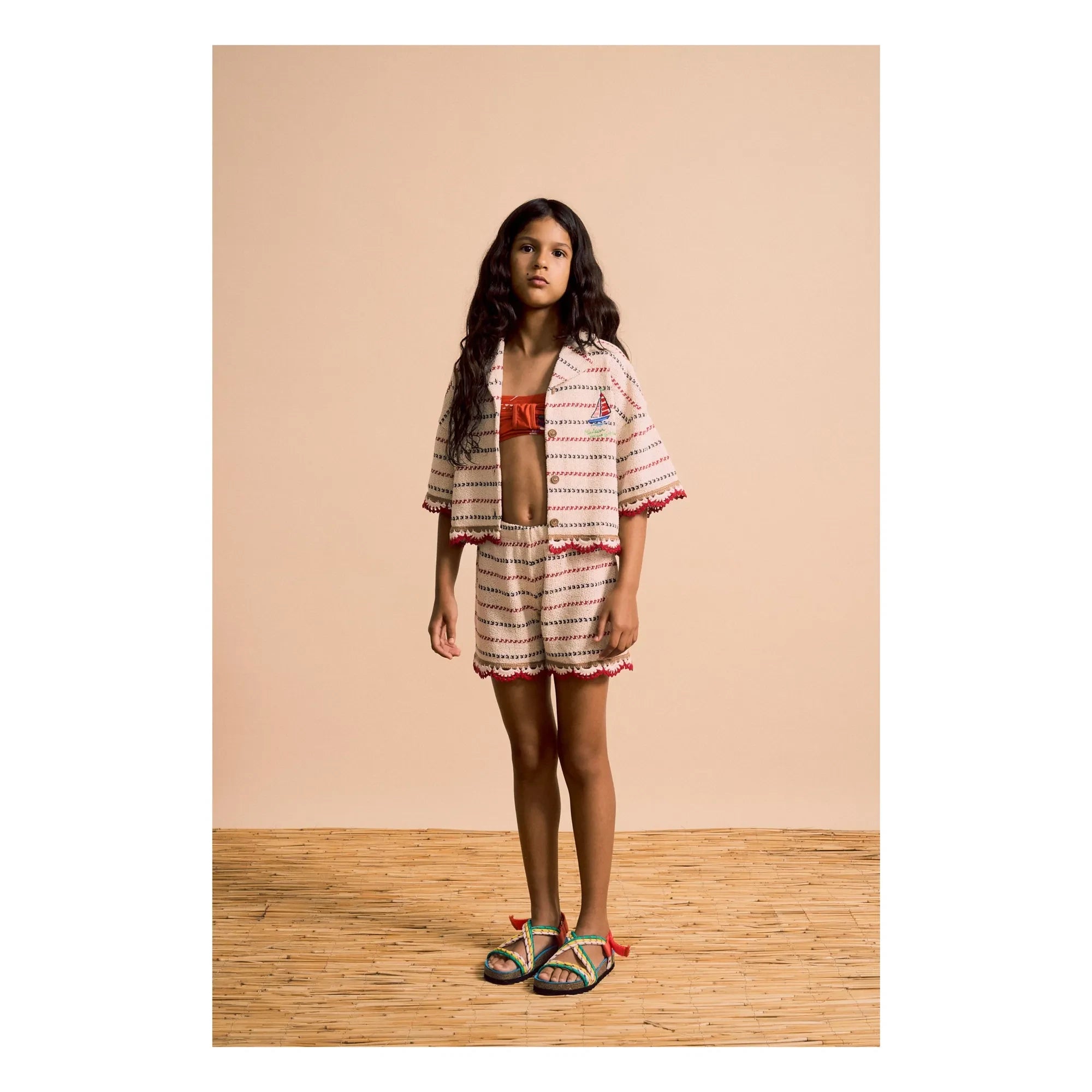 Maison Mangostan - Camisa de Malla de Rayas | Crudo