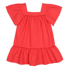 Búho - Vestido de popelín de algodón orgánico con volantes | Rojo
