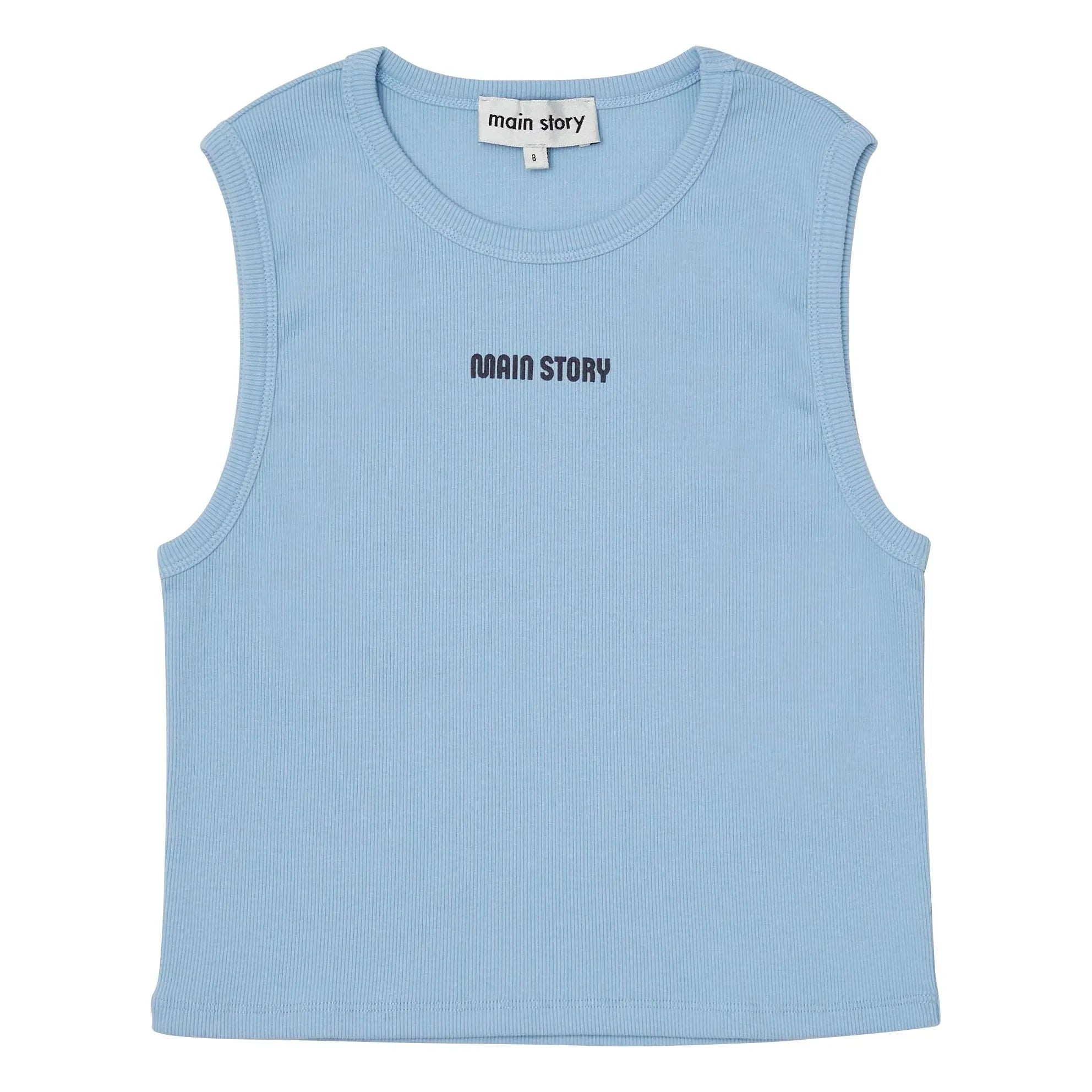 Historia principal - Camiseta sin mangas acanalada de algodón orgánico | Azul claro