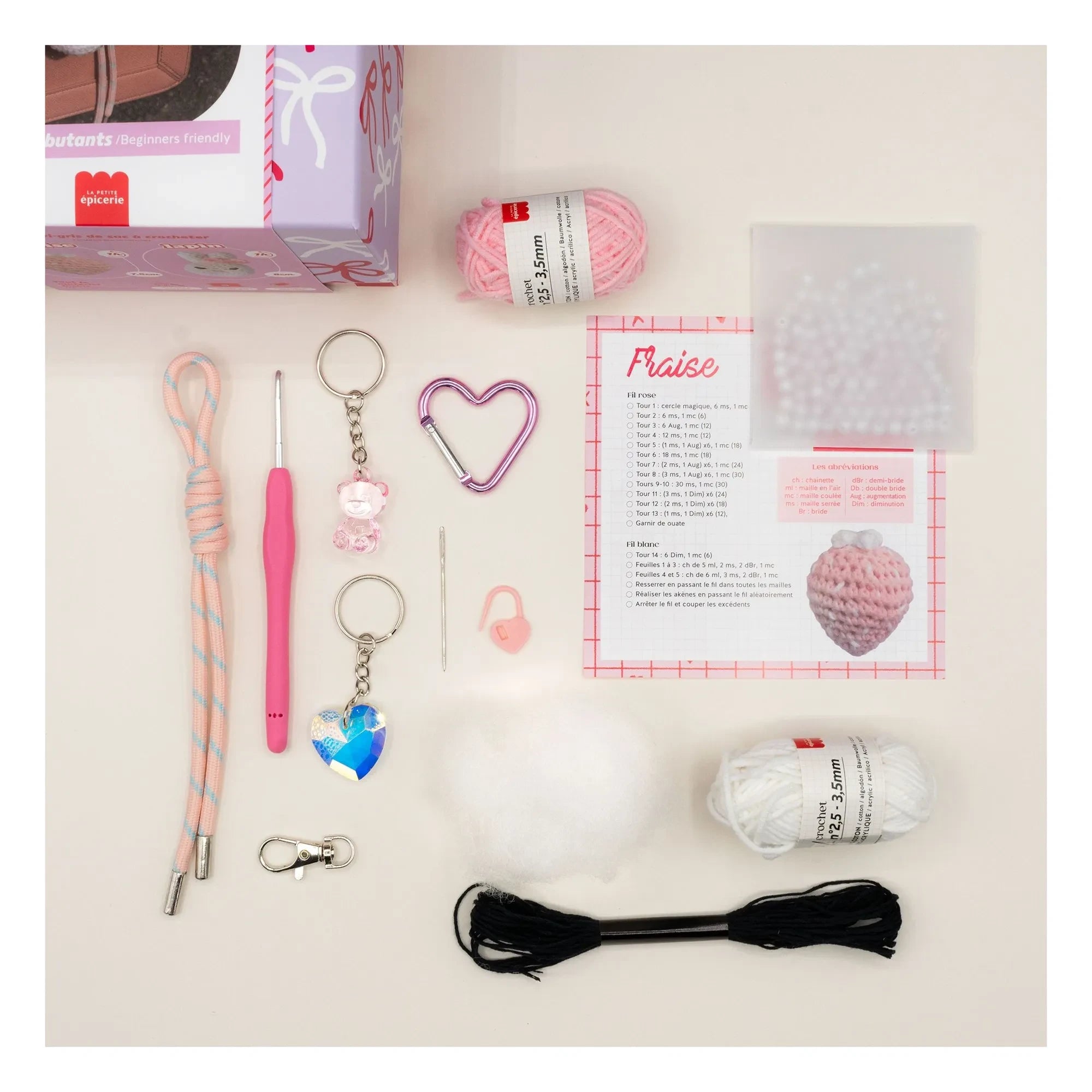 La Petite Épicerie - Conjunto de dijes de ganchillo - Rosa glamuroso