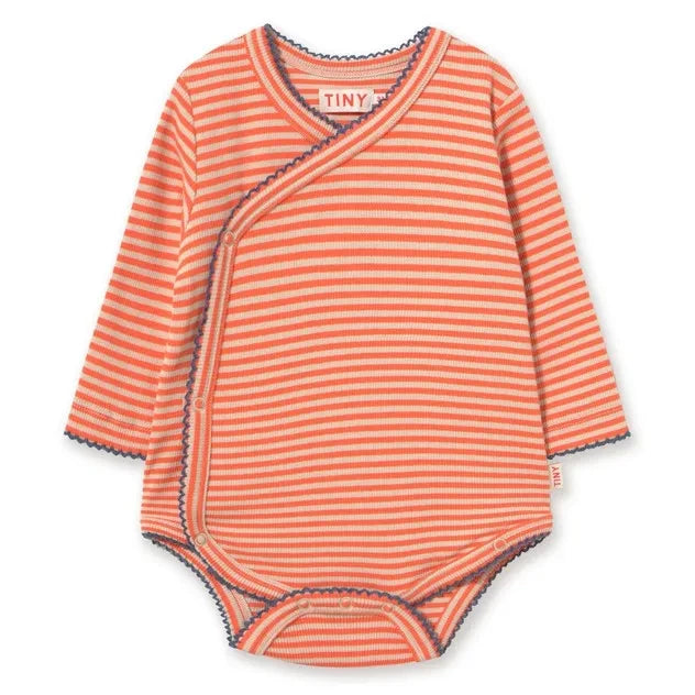 Tinycottons - Body cruzado de algodón orgánico acanalado a rayas | Rojo