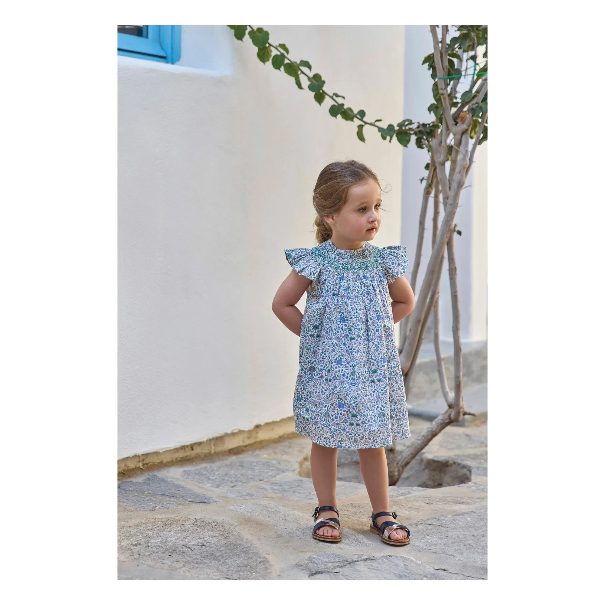Tartine et Chocolat - Vestido fruncido Liberty para bebé | Blanco