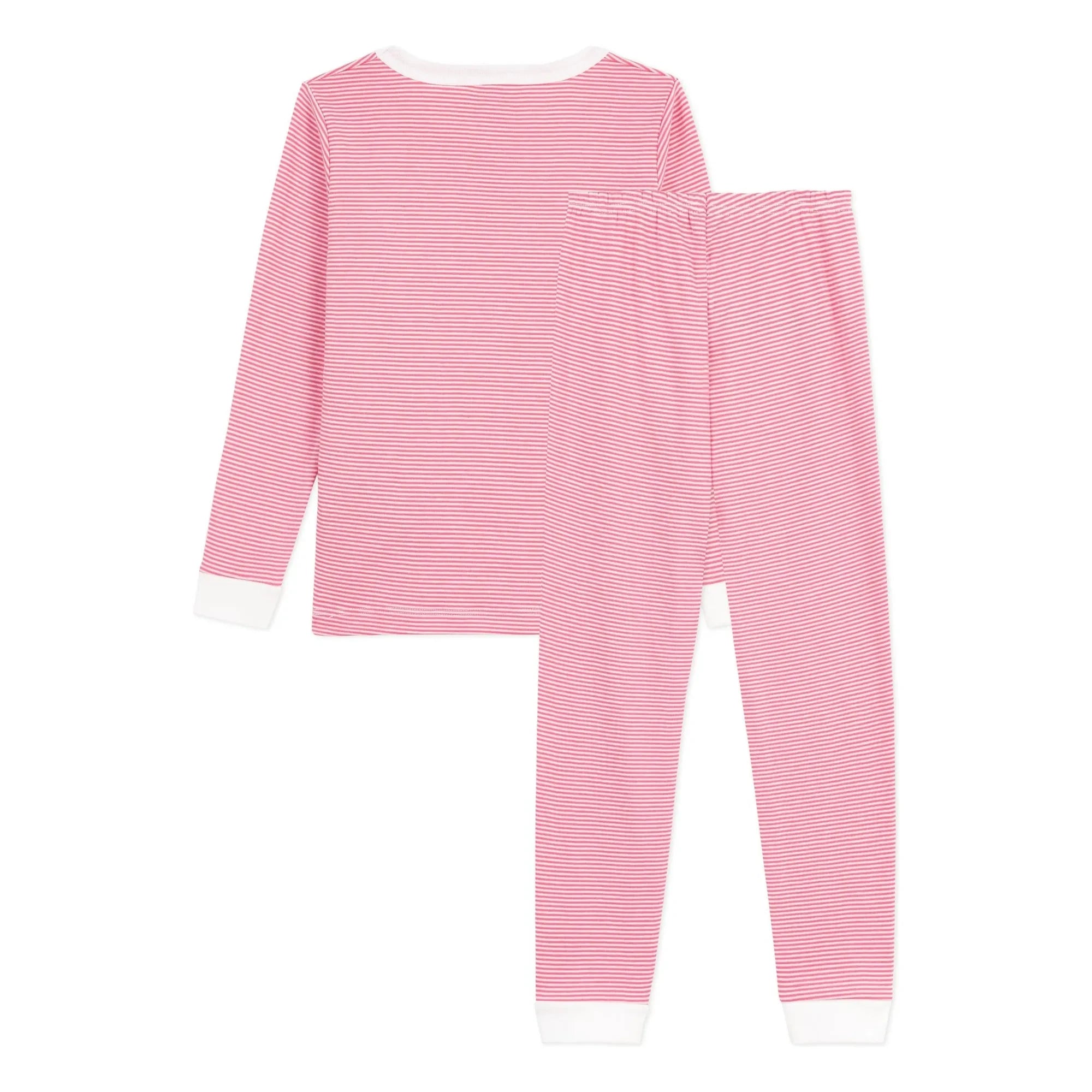 Petit Bateau - Pijama de algodón orgánico a rayas con ribete en contraste | Rosa