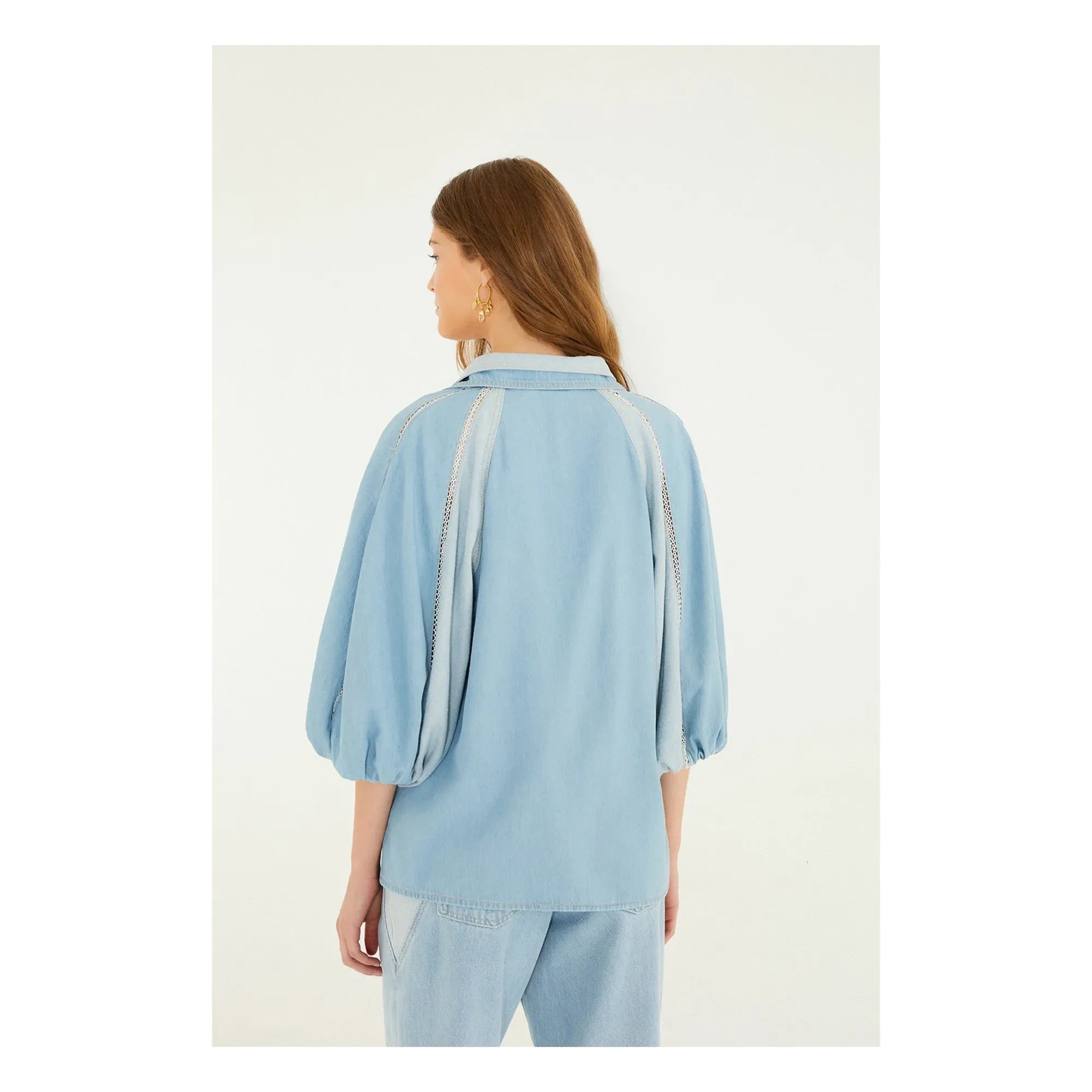 Farm Rio - Blusa de mezclilla bicolor | Azul