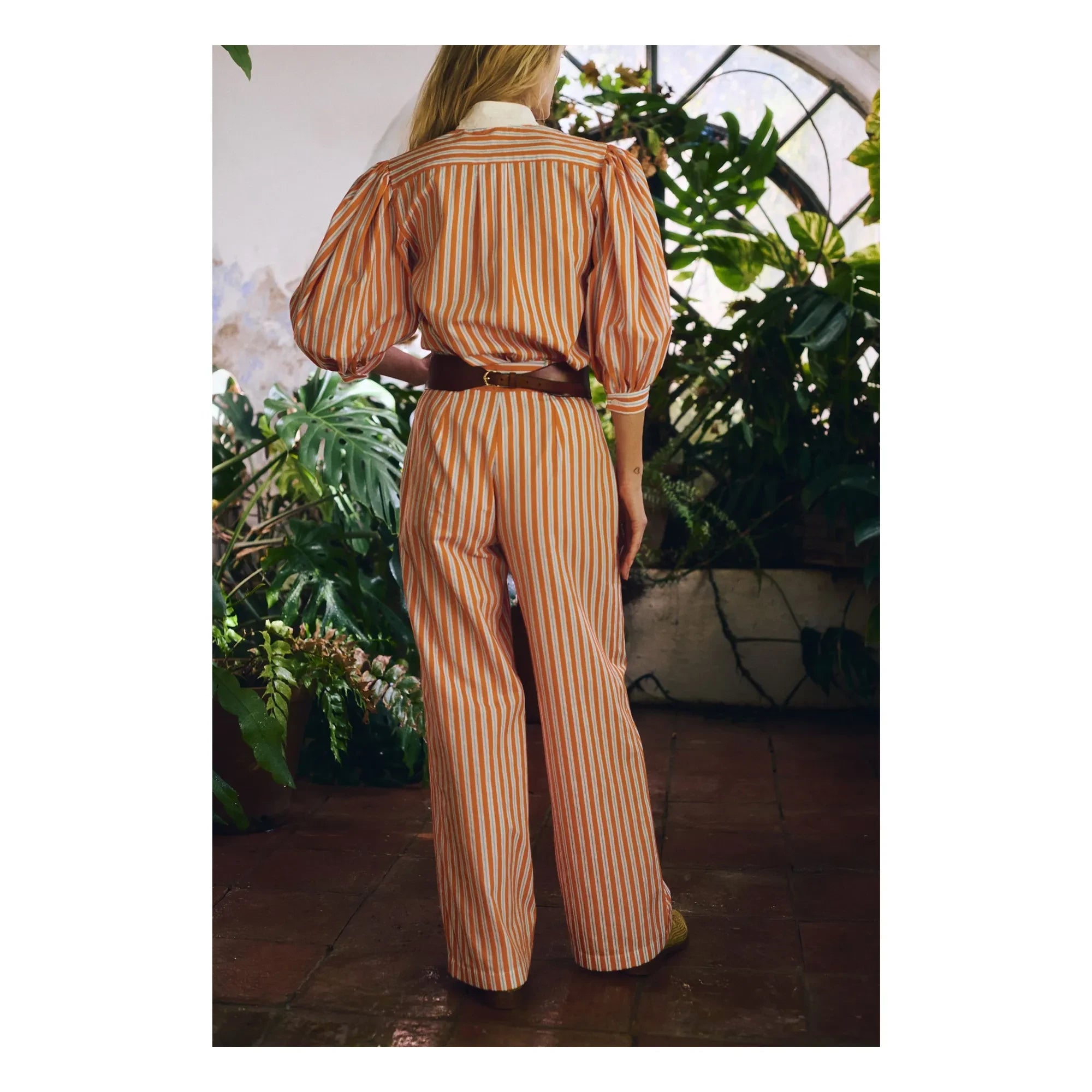 Maria de la Orden - Pantalón de rayas de algodón Romeo | Naranja