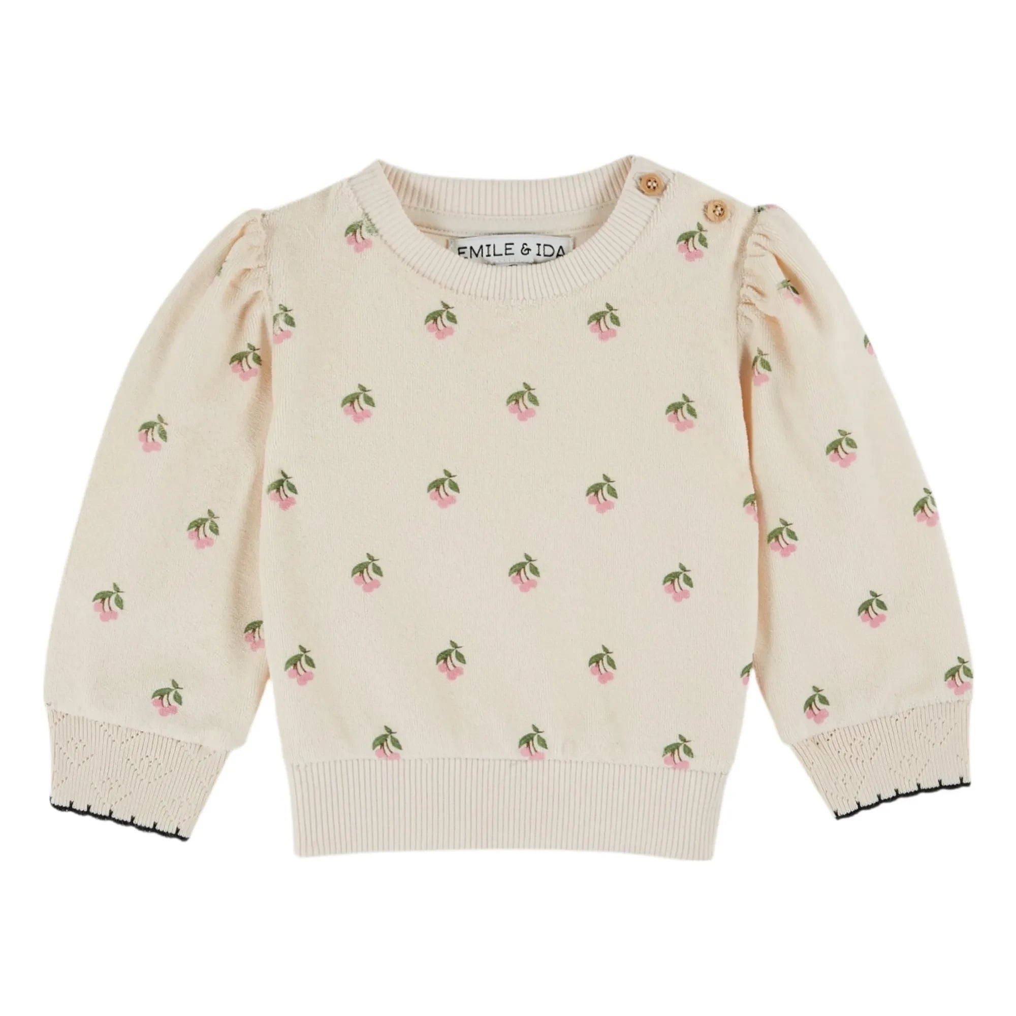 Emile et Ida - Sudadera toalla de algodón orgánico con cerezas | Crema