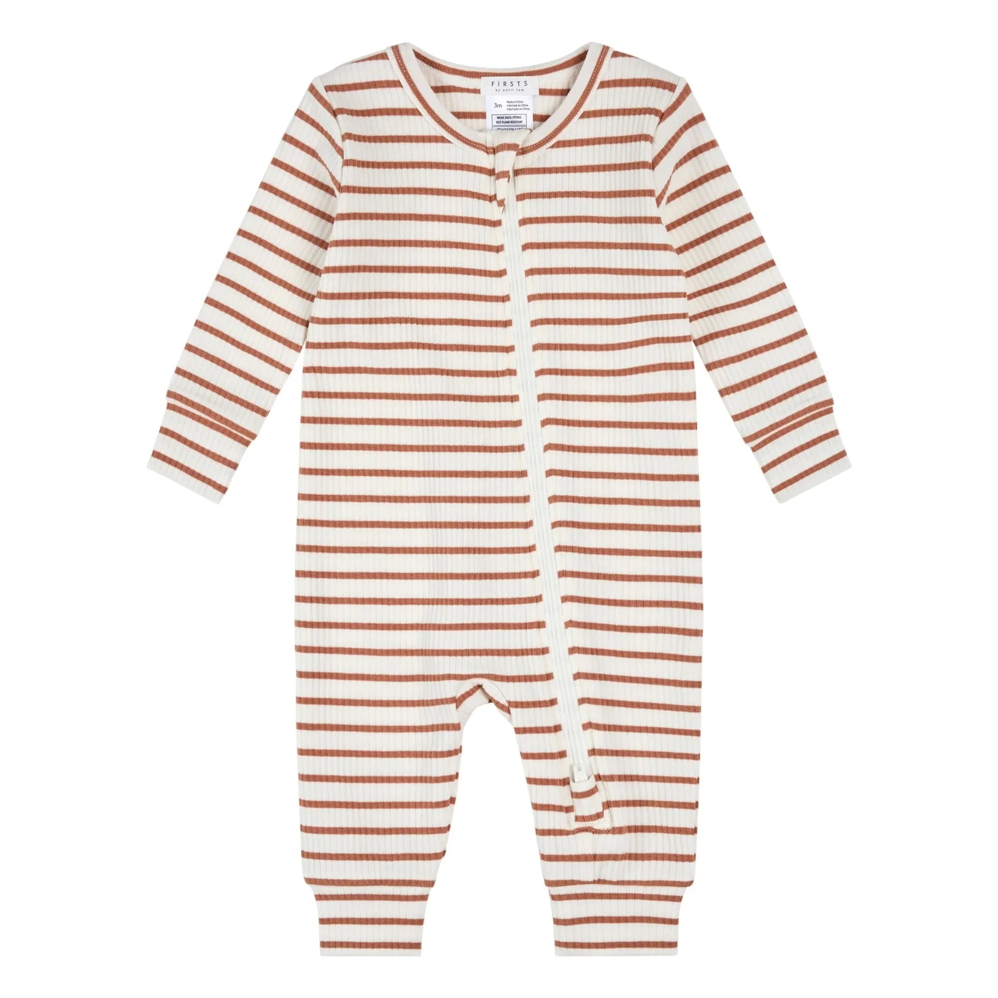 Petit Lem - Pijama de algodón orgánico y modal acanalado a rayas con pies | Unisex