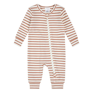 Petit Lem - Pijama de algodón orgánico y modal acanalado a rayas con pies | Unisex