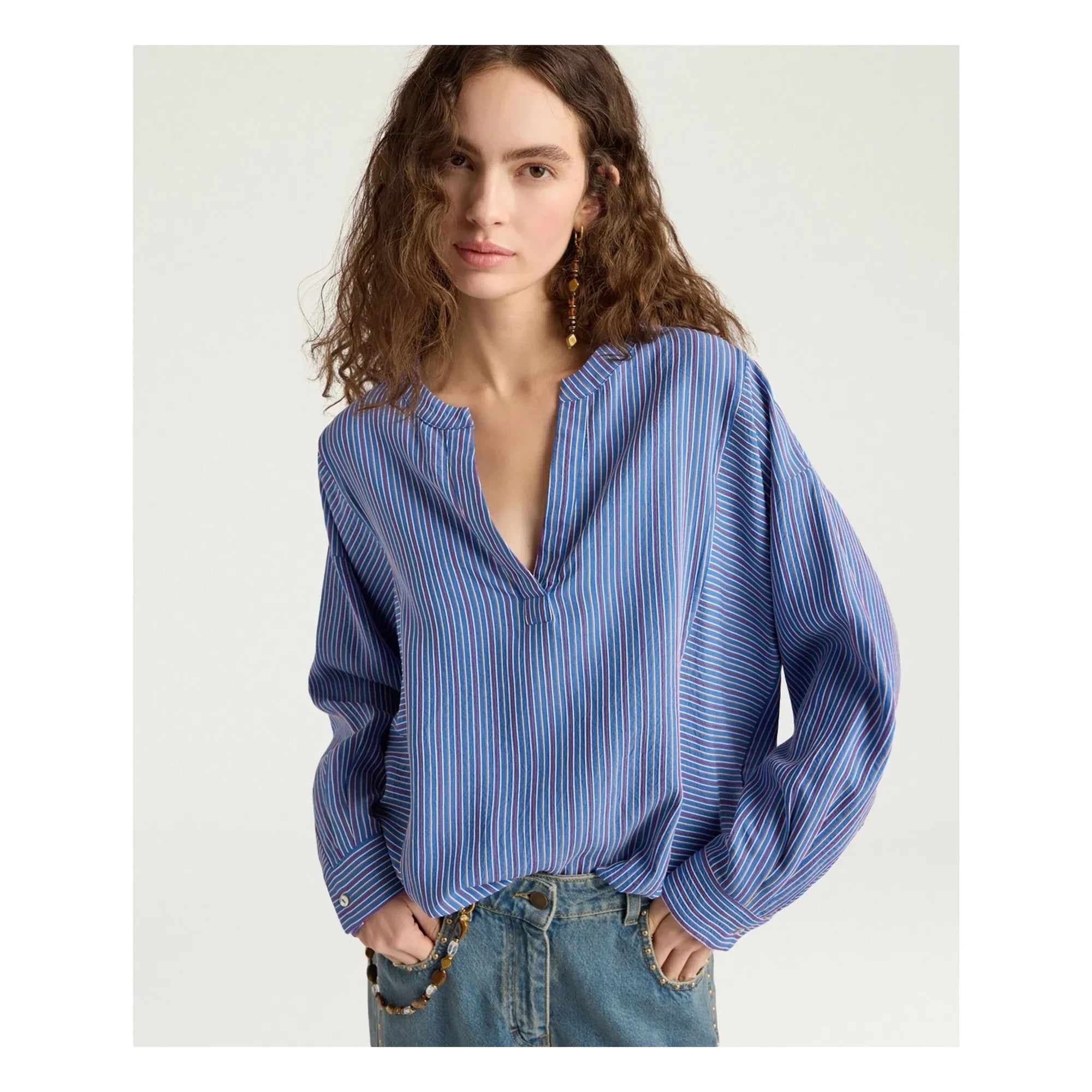 Momoni - Blusa de rayas con pinchos | Azul