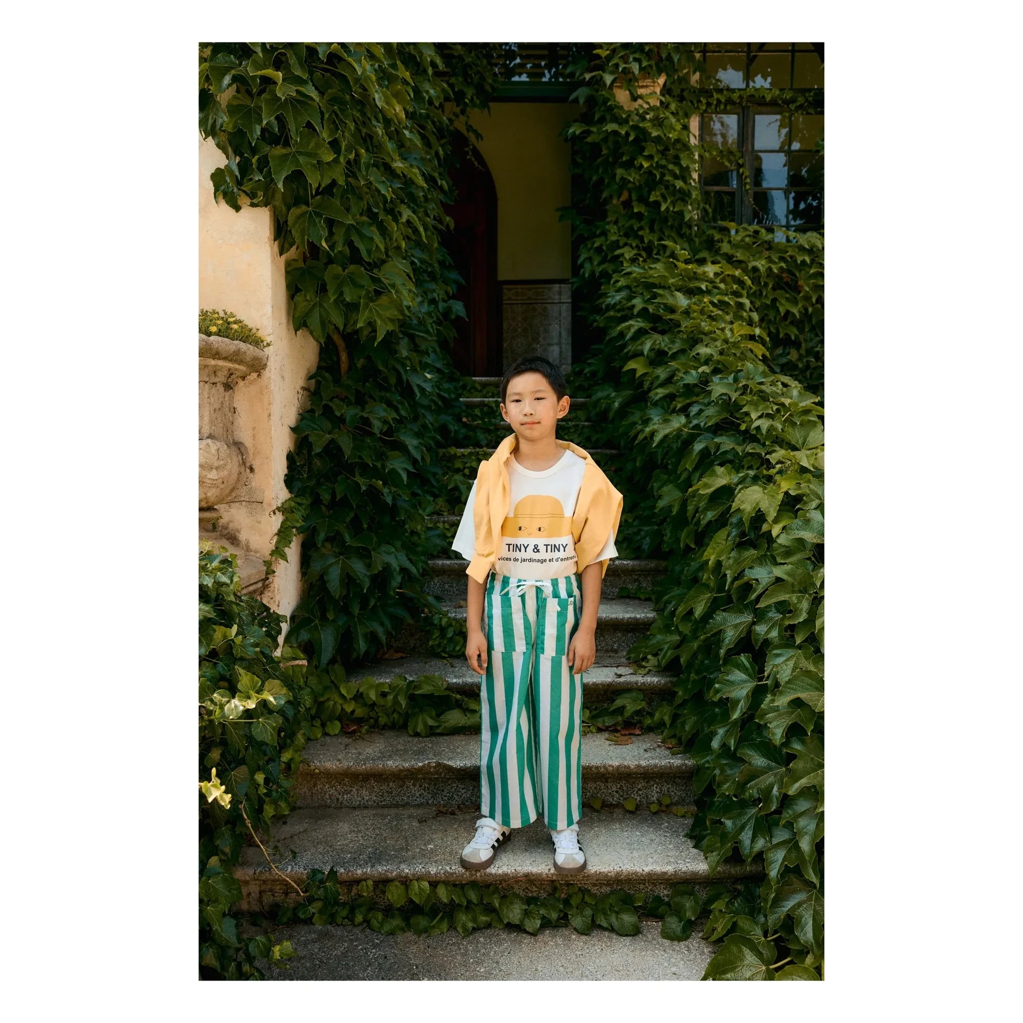 Tinycottons - Pantalón pequeño a rayas verdes