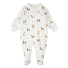 Petit Lem - Pijama de canalé de algodón orgánico Corgis | Crudo