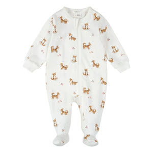 Petit Lem - Pijama de canalé de algodón orgánico Corgis | Crudo
