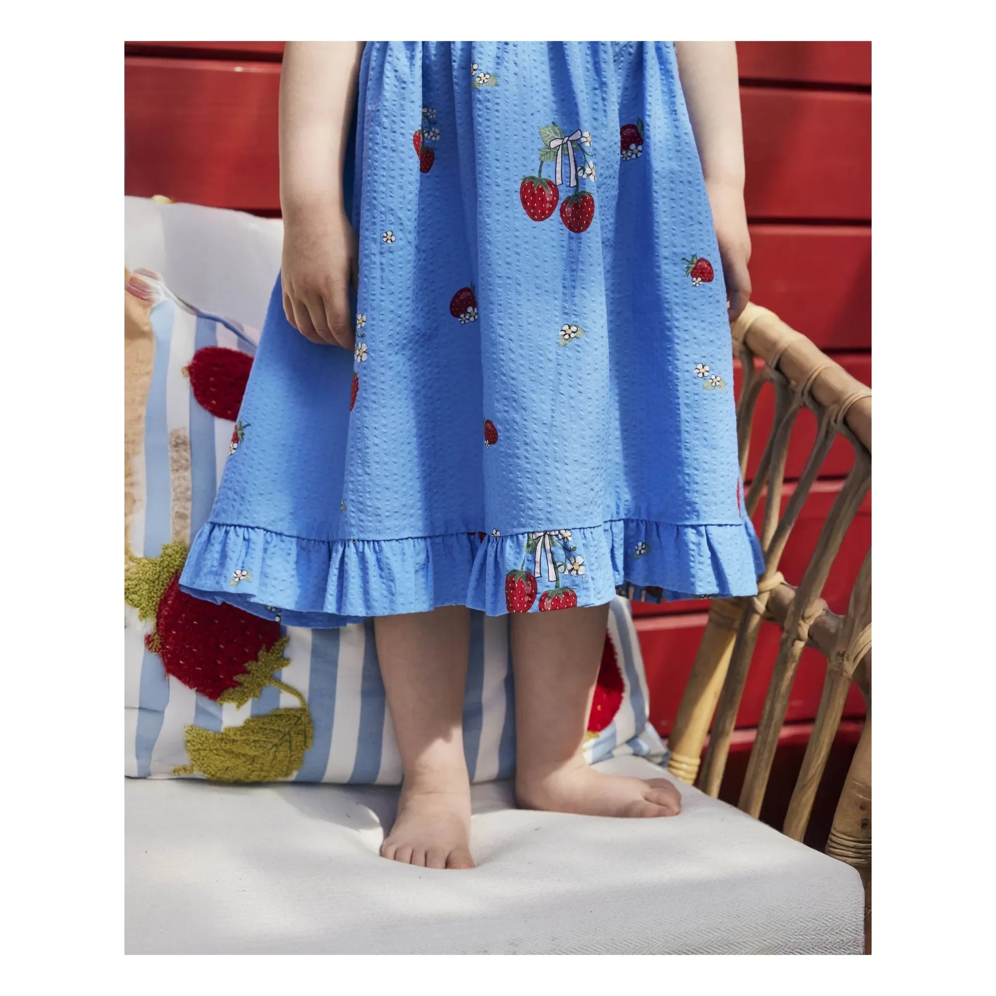Fliink - Vestido palabra de honor Apple Strawberry | Azul azur