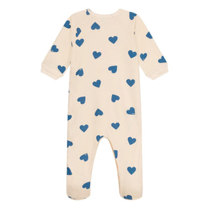 Petit Bateau - Pijama polar con cremallera y capucha con estampado de corazones | Beige