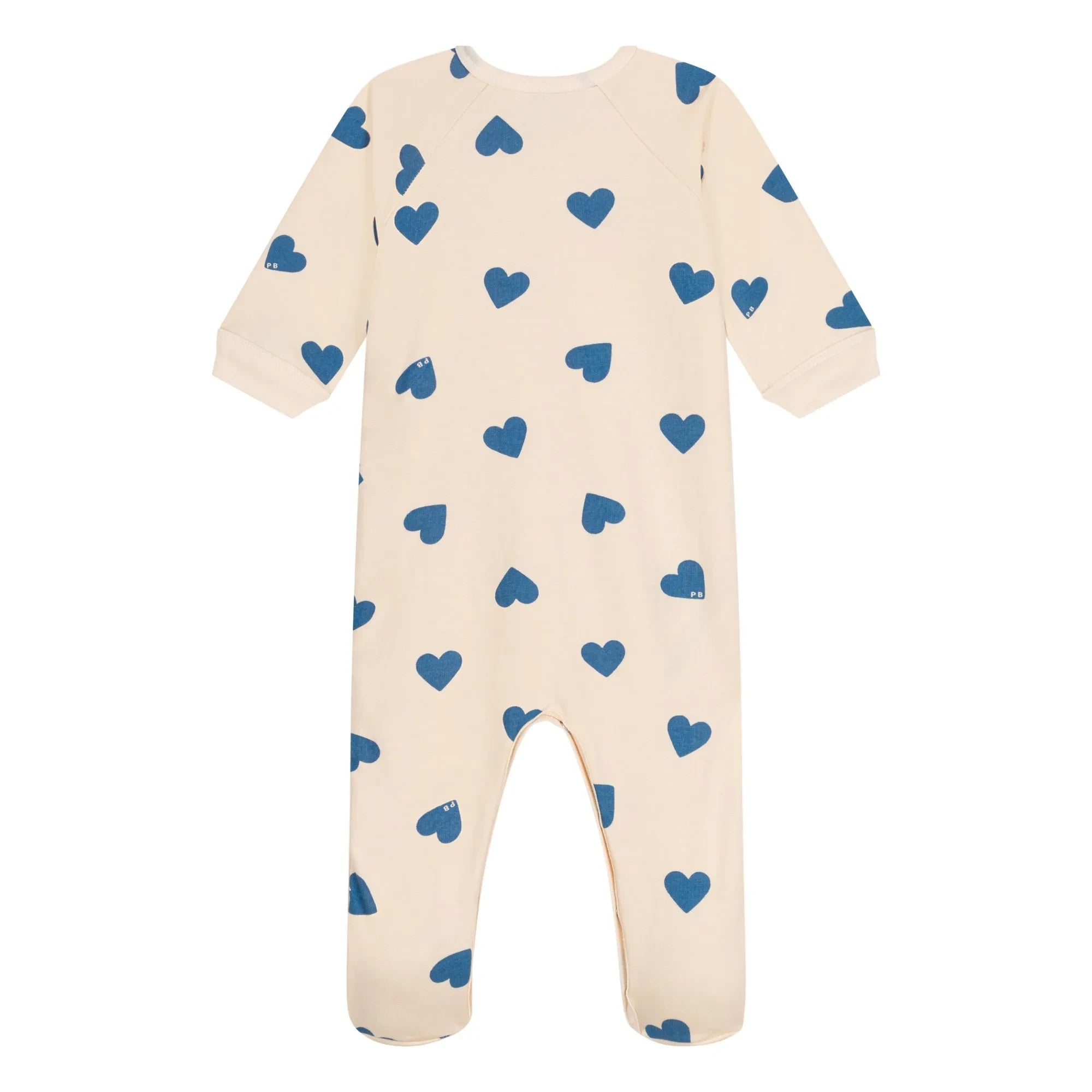 Petit Bateau - Pijama polar con cremallera y capucha con estampado de corazones | Beige