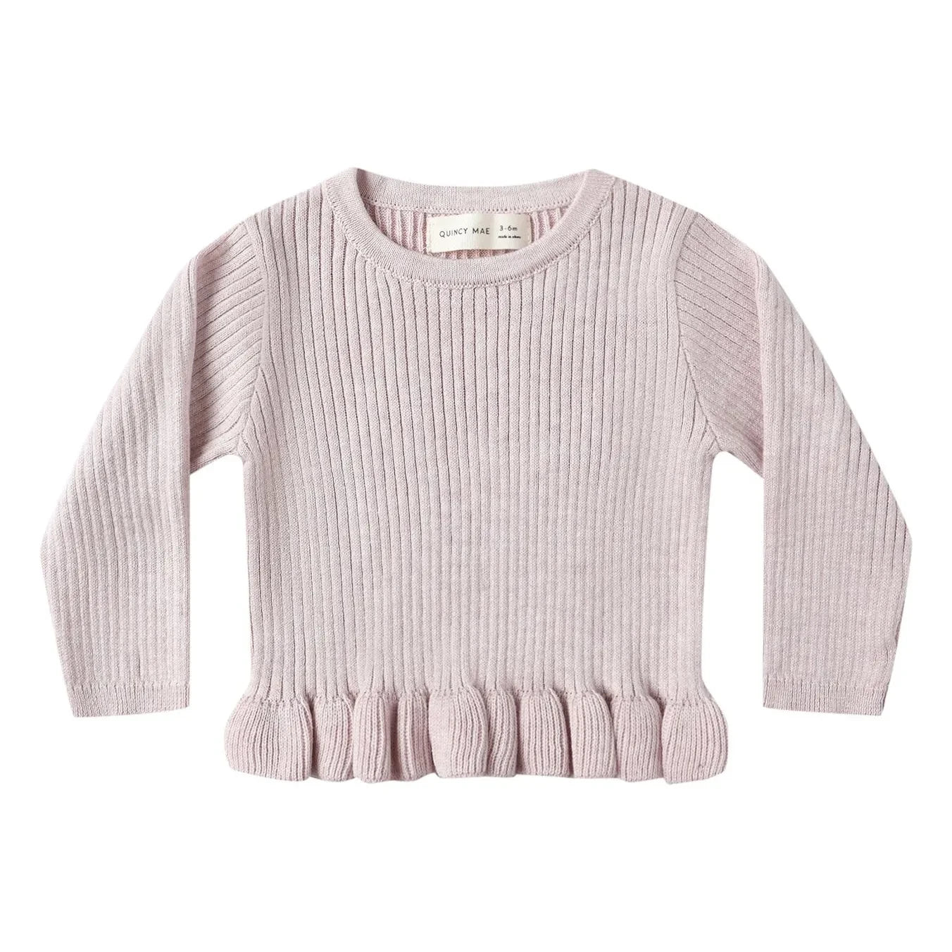 Quincy Mae - Camiseta de punto acanalado orgánico con volantes | Lila
