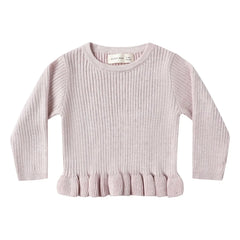 Quincy Mae - Camiseta de punto acanalado orgánico con volantes | Lila