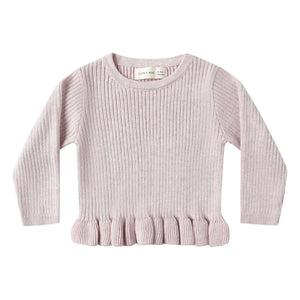 Quincy Mae - Camiseta de punto acanalado orgánico con volantes | Lila