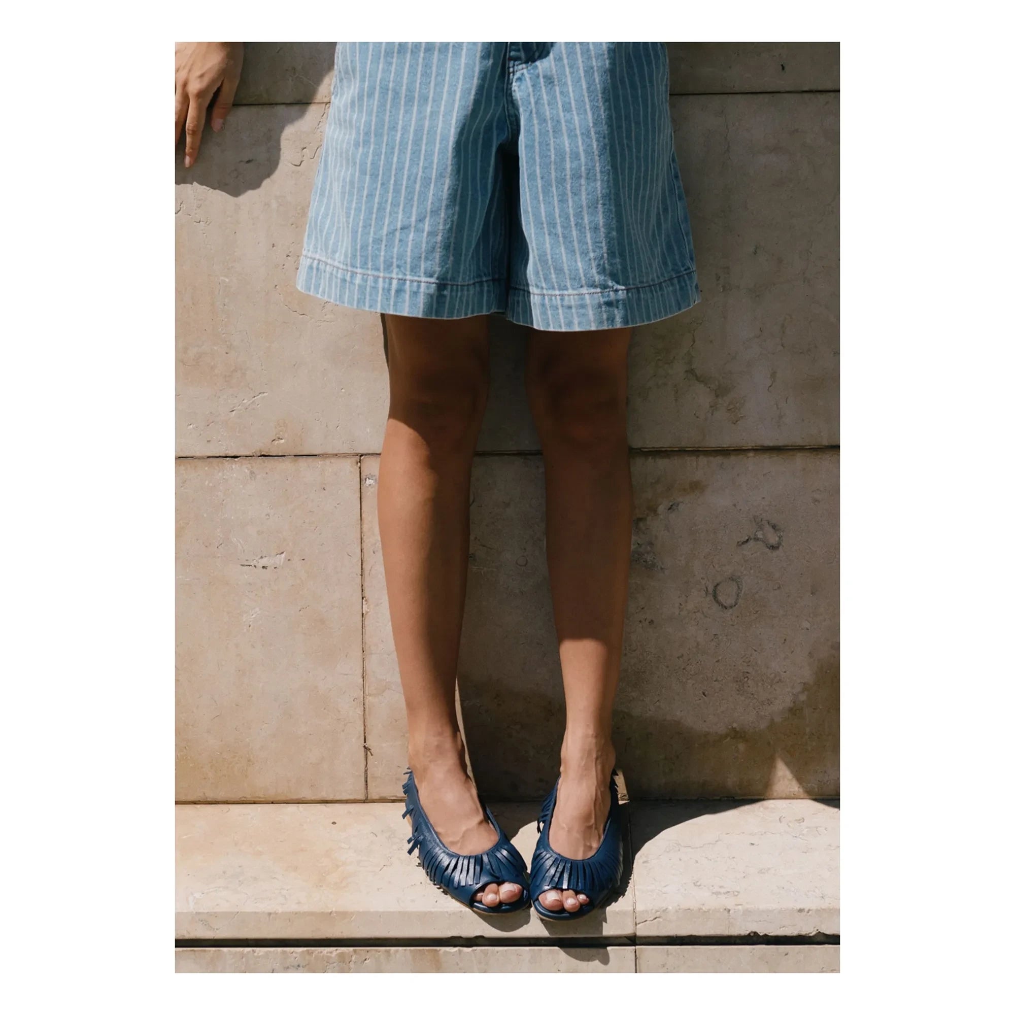 The Tiny Big Sister - Short de rayas de algodón | Azul denim