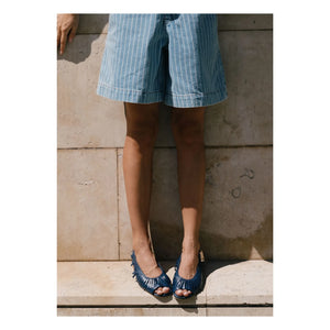 The Tiny Big Sister - Short de rayas de algodón | Azul denim