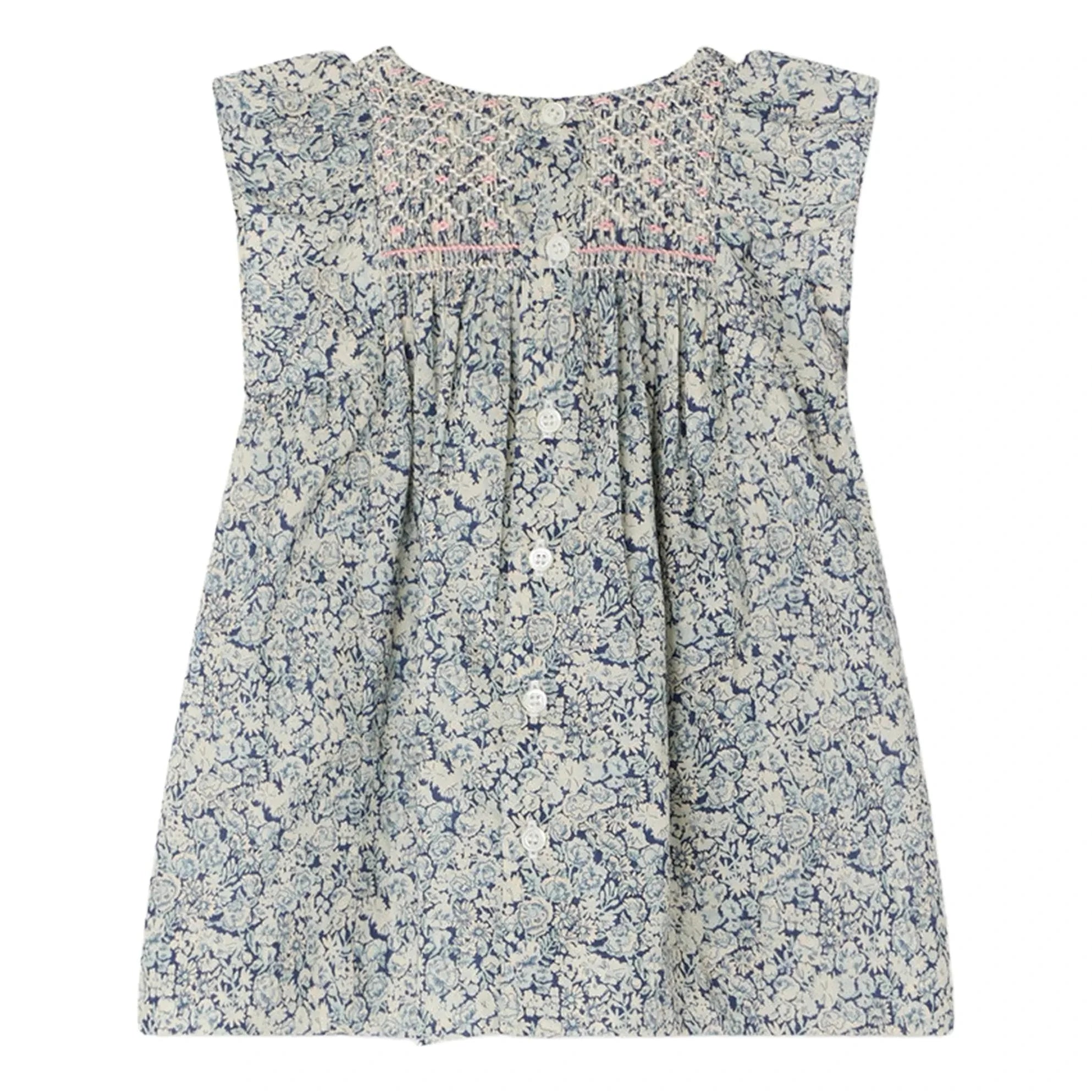 Bonpoint - Vestido fruncido de algodón orgánico Cadelili Fleurie | Azul de Prusia