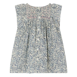 Bonpoint - Vestido fruncido de algodón orgánico Cadelili Fleurie | Azul de Prusia