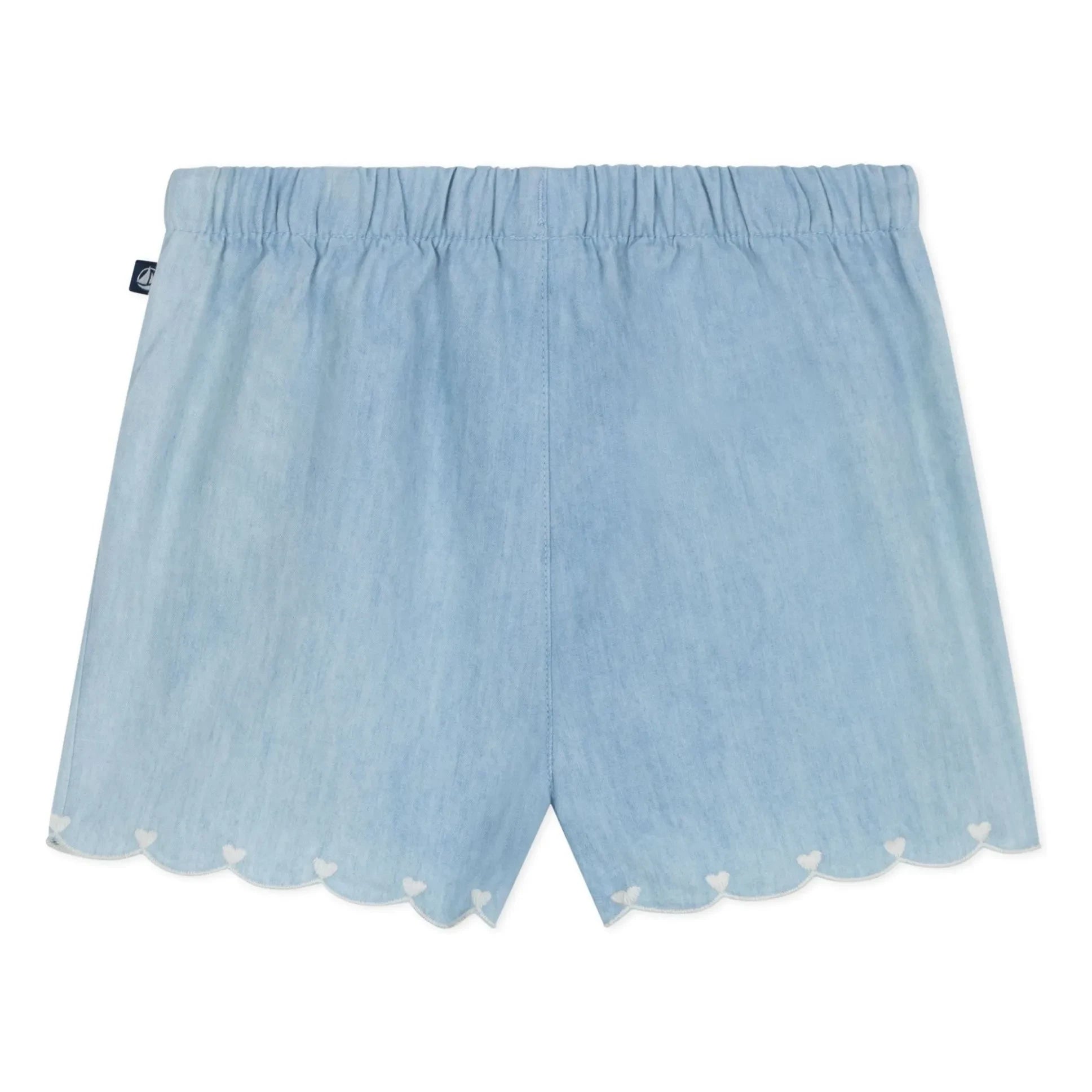 Petit Bateau - Pantalones cortos chambray bordados con corazón | Azul claro