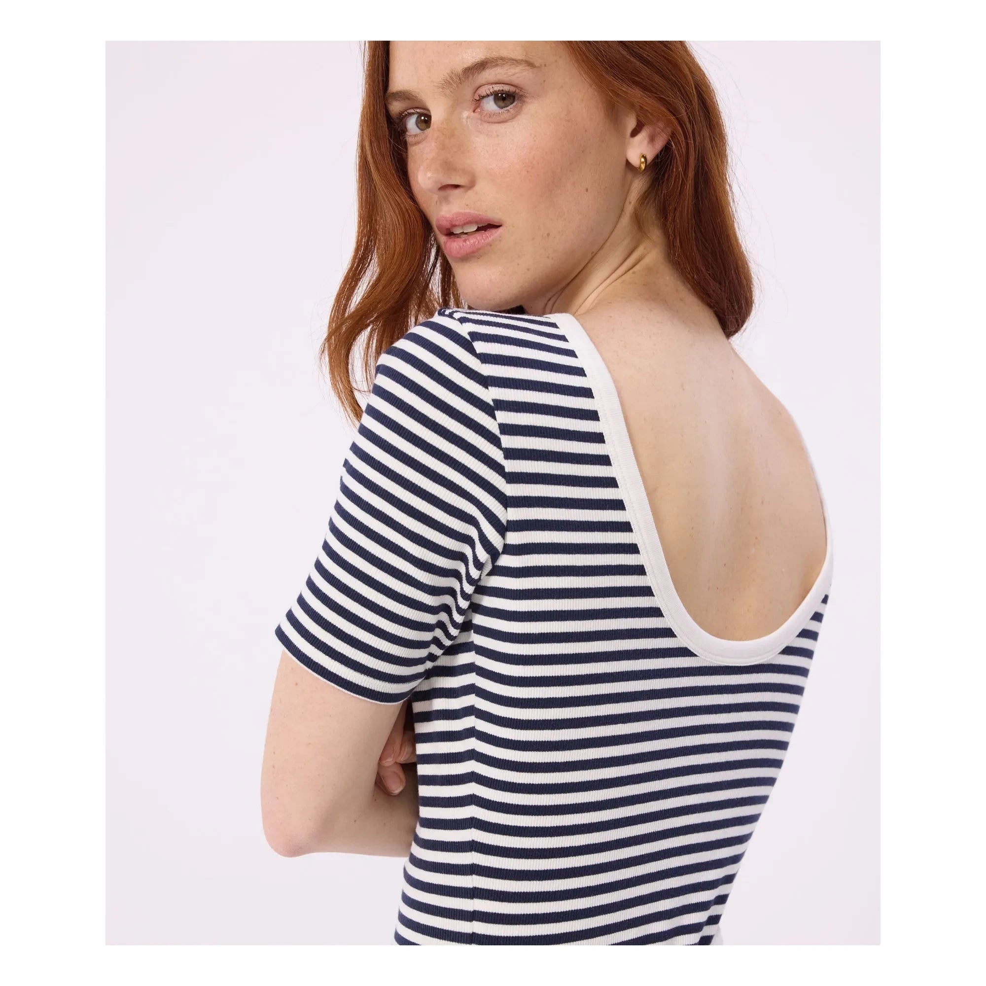 Petit Bateau - Body de algodón orgánico acanalado a rayas | Azul marino
